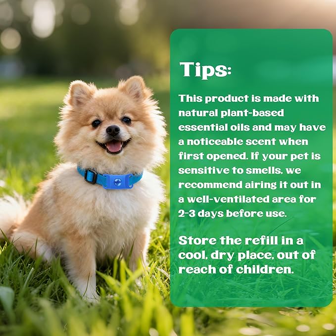 Natural Flea and Tick Prevention Dog Tag – Waterproof Collar Pendant with 2 Extra Refills, Blue, Safe for All Breeds,Collar Not Included