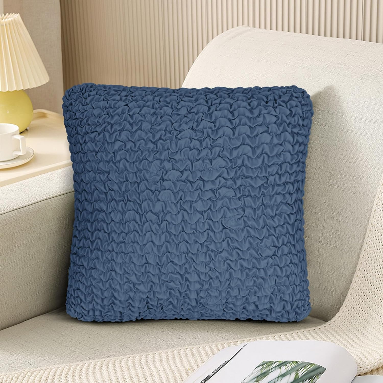 Decorative Throw Pillow Cover Elastic Couch Pillow Covers 18 x 18 & 20 x 20 Inch with Invisible Zipper Cushion Case for Bed Couch Sofa Living Room Home Decor (Pack of 1, Agate Blue)