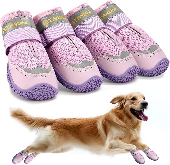 Dog Shoes for Large Dogs, Medium Dog Boots & Paw Protectors for Winter Snow, Breathable Dog Booties for Hot Pavement, Hardwood Floors Purple Size 6