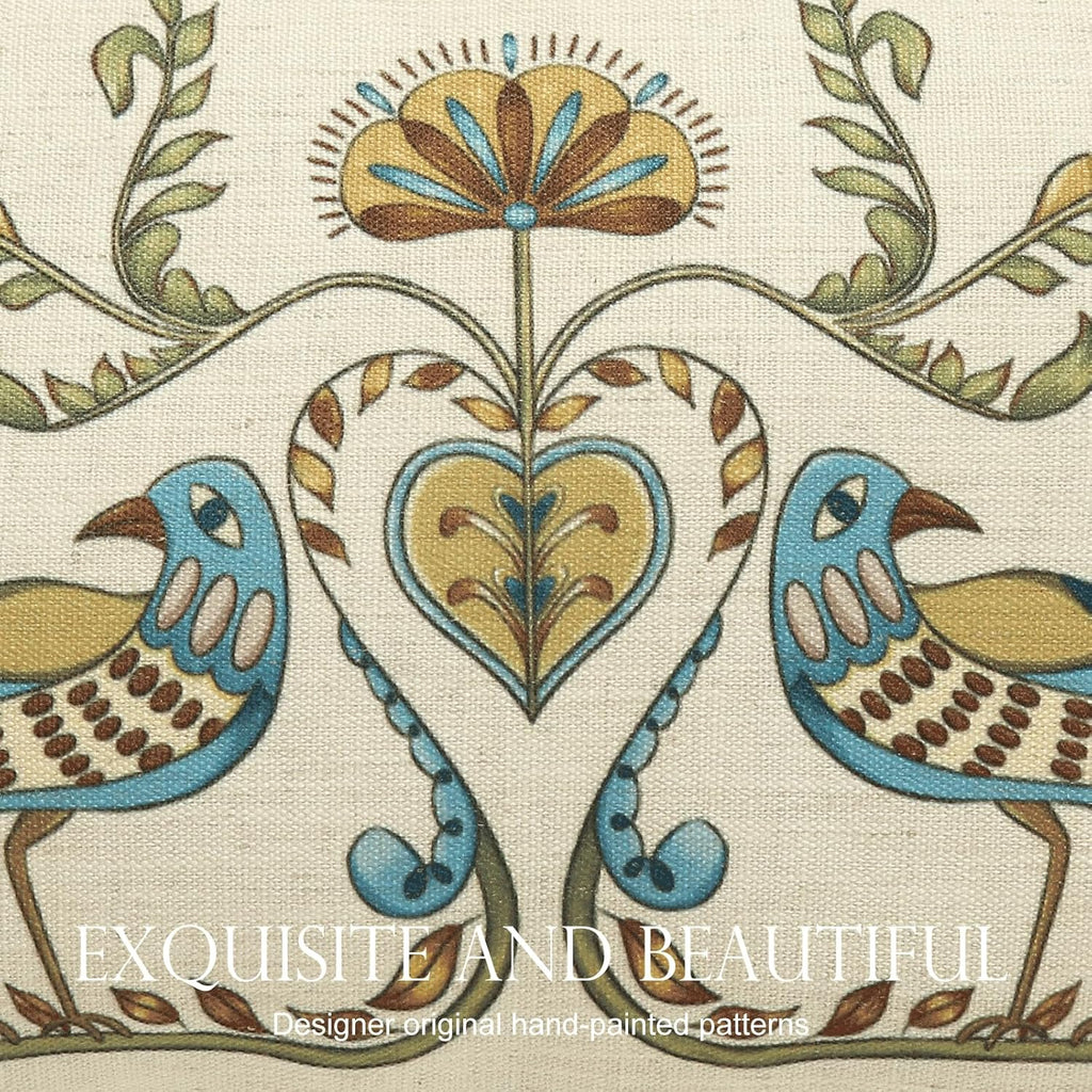 patdrea Designer Rectangle Throw Pillow Covers,Farmhouse Blue Linen with Birds Floral Pattern Pillow Cover,Decorative Lumbar Pillowcases Cushion for Bed Living Room Outdoor Car,12"x20"