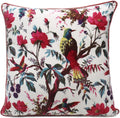 Eyes of India Velvet Floral Flower Bird Throw Pillow Sofa Cushion Cover Case Couch Colorful Boho Chic Bohemian Accent Indian Handmade (White, 16" x 16")