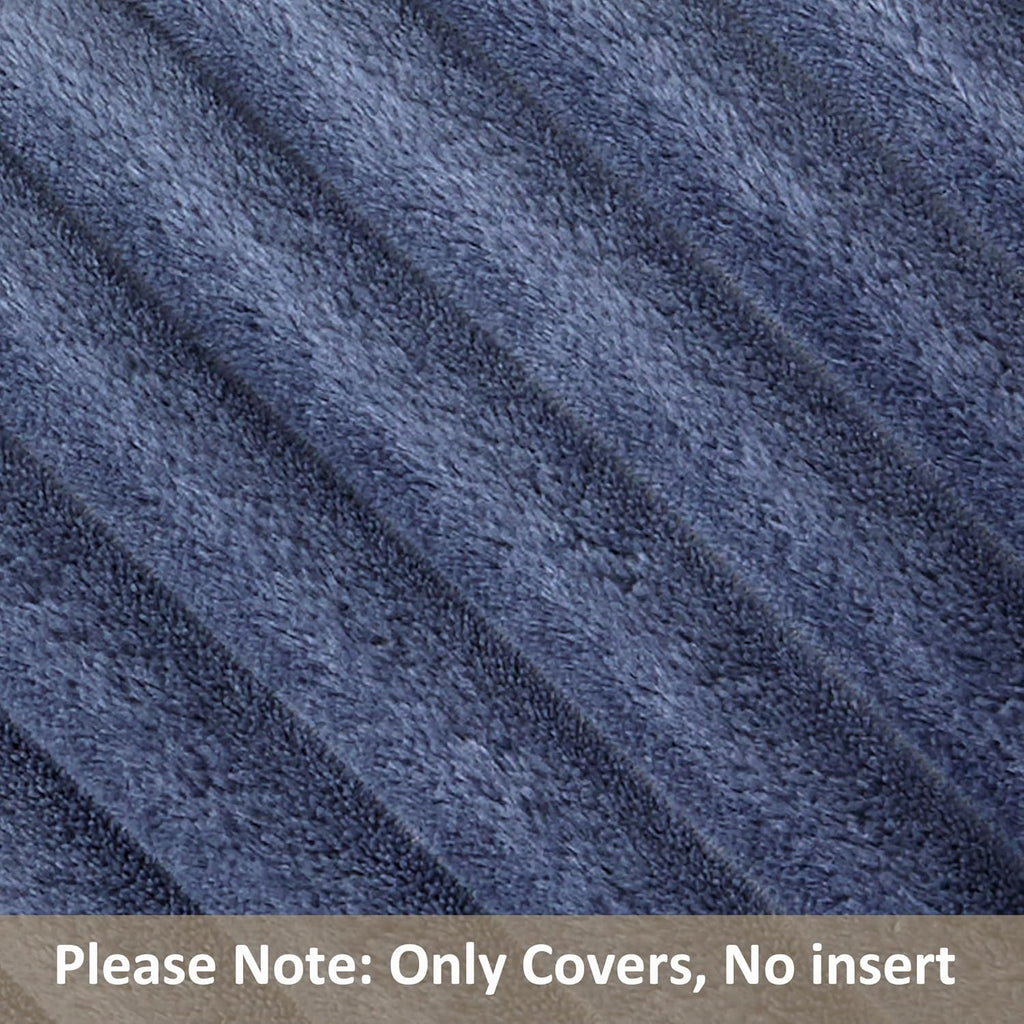 Kevin Textile Soft Plush 12x20 Inch Lumbar Pillow Cover 1 Pack, Luxury Fluffy Faux Fur Striped Flannel Rectangle Cushion Case for Couch Sofa Chair Bed Home Decor, Grey Blue