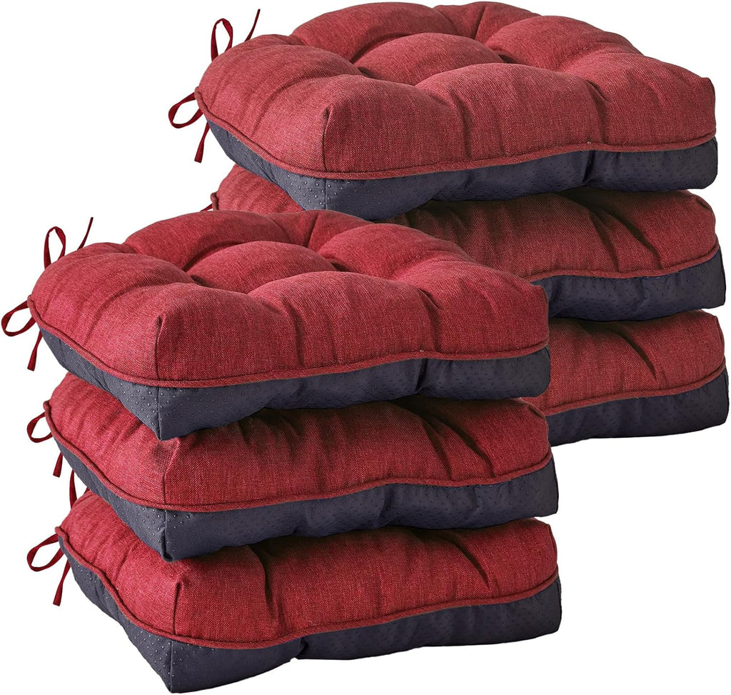 Chair Cushions for Dining Chairs, Seat Cushions for Kitchen Chairs, Indoor Seat Cushions with Ties, Tufted Foam Chair Pads, Non Slip Chair Cushions Set of 6, 15.5" x 15.5" x 4", Red