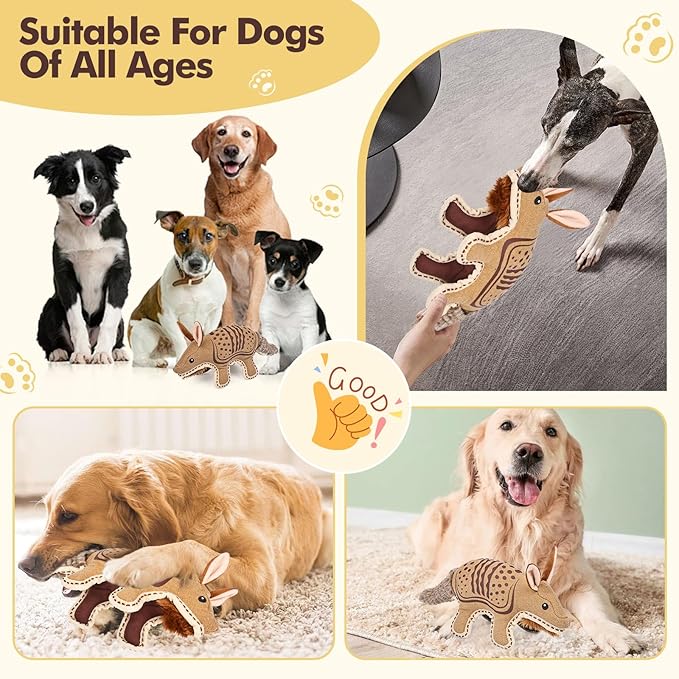 Tough Durable Squeaky Dog Toys for chewers Interactive to Keep Them Busy, Funny Tug of War Dogs Toy for Small Medium Large Cute Birthday Gift (Armadillo)