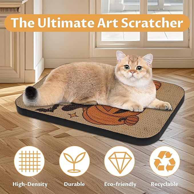 2 Packs Art Cat Wall-Mountable Scratching Board 16.7x11x1 Inch Cat Wall Scratch Pad and Scratcher for Indoor Cats Furniture Protector (Pumpkin)