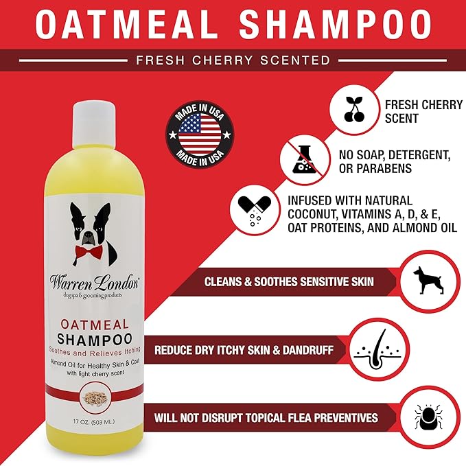 Warren London Oatmeal Dog Shampoo - Fast Itch Relief for Dry, Sensitive, & Irritated Skin - Infused with Vitamins & Neem Oil - Made in USA - 1 Gallon