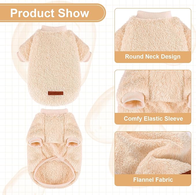 Dog Sweater Sweaters for Small Dogs Girl Purple Fleece Clothes Winter Soft Thickening Warm Puppy Boy Teacup Yorkie Chihuahua (XS,Khaki)