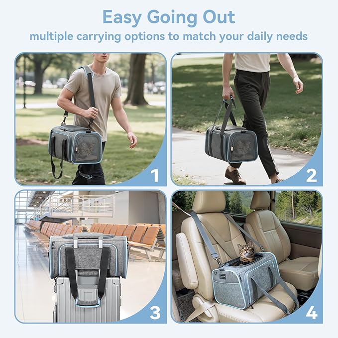 Petsfit Expandable Small Cat Carriers Dog Carrier, Airline Approved Soft-Sided Portable Washable Pet Travel Carrier with Two Extension Up to 9LB
