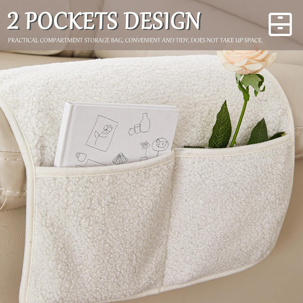 Armrest Cover, Recliner Chair Protector, Furniture Protector Slip, Side Storage Pocket, Stretch Armchair Couch Arm Rest Cover for Recliner, Chair, Sofa (Beige,1 Seater(3pcs))