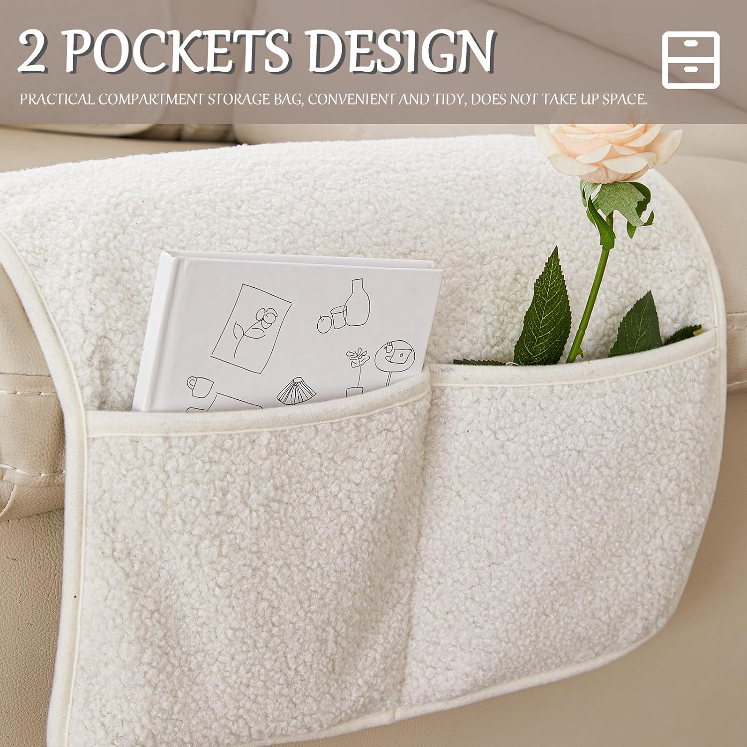 Armrest Cover, Recliner Chair Protector, Furniture Protector Slip, Side Storage Pocket, Stretch Armchair Couch Arm Rest Cover for Recliner, Chair, Sofa (Beige,1 Seater(3pcs))