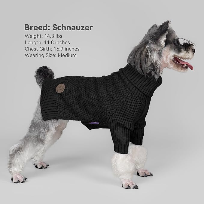 cyeollo Small Dog Sweater, Warm Stretchy Sweaters for Small Dogs Boy, Pullover Knitted Thermal Winter Big Dog Clothes with Sleeves Turtleneck Pet Beagle Border Collie Apparel, Black L