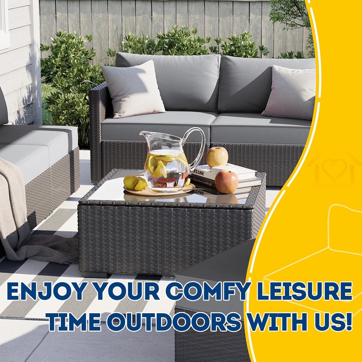 AAAAAcessories Outdoor Deep Seat Cushions, Waterproof, Fade-Resistant Patio Furniture Replacement Cushions, 25.5" x 25.5" x 5" + 25.5" x 13.5", Gray