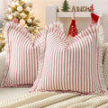 ZWJD Throw Christmas Pillow Covers 24x24 Set of 2 Striped Pillow Covers with Fringe Chic Cotton Decorative Pillows Square Cushion Covers for Sofa Couch Bed Living Room Farmhouse Decor