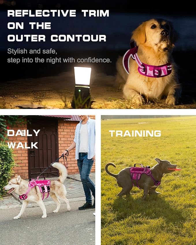 Dog Harness for Large Dogs Heavy Duty, No Pull Tactical Dog Harness with Molle System, Easy On and Off Service Dog Vest, Breathable Padded, Adjustable Reflective Pet Vest for Walking Hiking Training