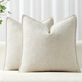 MIULEE Decorative Pillow Covers 16x16, 2 Pack Boho Farmhouse Neutral Throw Pillows for Couch, Thick Textured Modern Linen Cushion Cases Sofa Bed Living Room Home Decor, Cream White