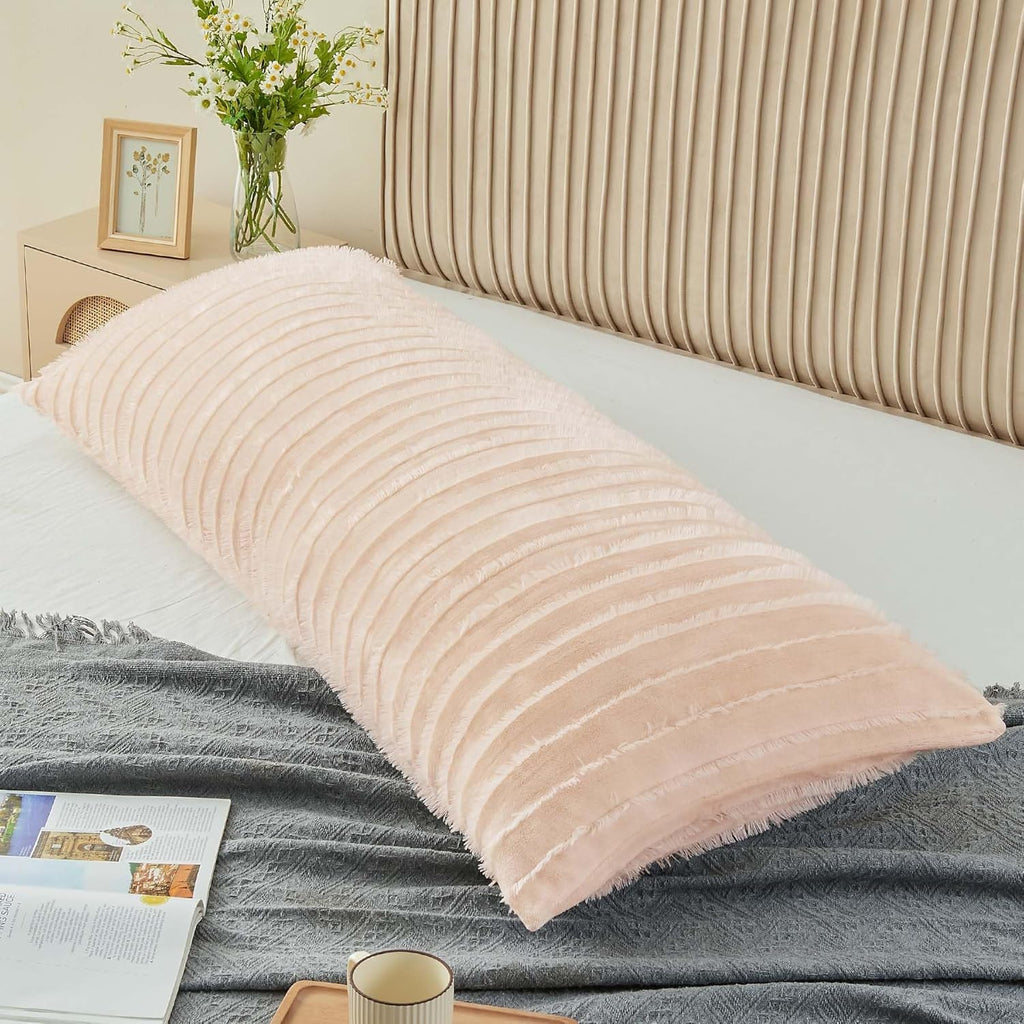BEDELITE Body Pillow Cover with Zipper Closure, Decorative Boho Fleece Pillowcase 20 x 54 Inches, Luxury Fluffy Plush Long Body Pillow Pillowcase for All Seasons(Coral-Boho)