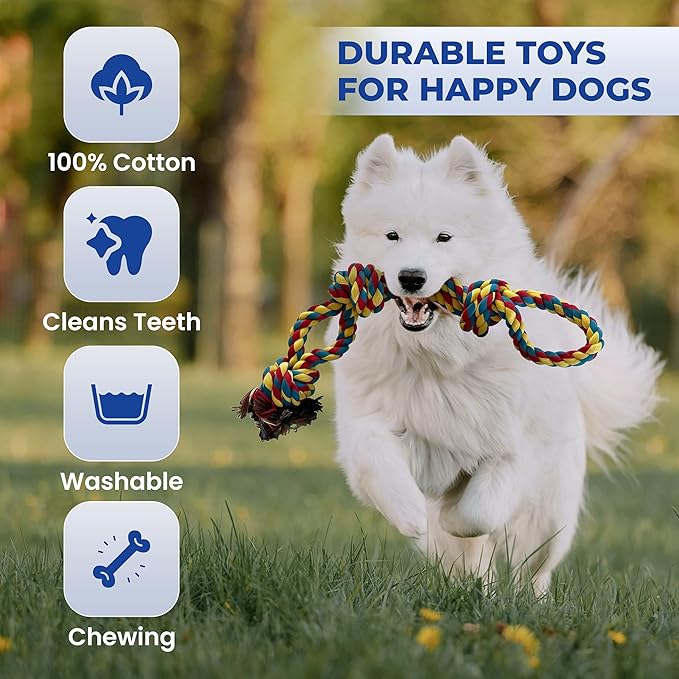 Pup Quartet Dog Rope Toy for Aggressive Chewers 2-Pack Tug of War Dog Toy with Thick Knots Heavy Duty Rop Toys for Dogs – Indestructible Rope Chew Toys for Medium & Large Dogs