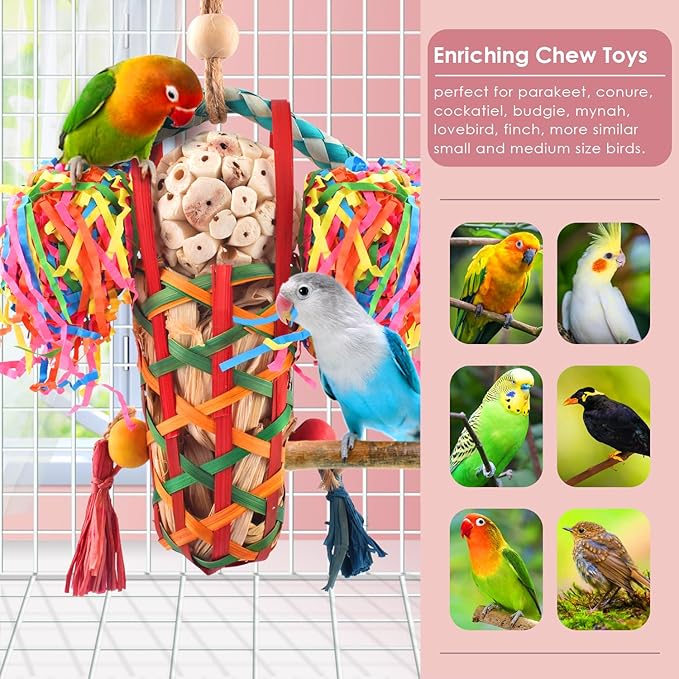 KATUMO Bird Toys Parakeet Toy Cockatiel Shredding Chew Conure Foraging Sola Enrichment for Conure Cockatiel Parakeet Lovebird Small to Medium Birds (2 Pcs)
