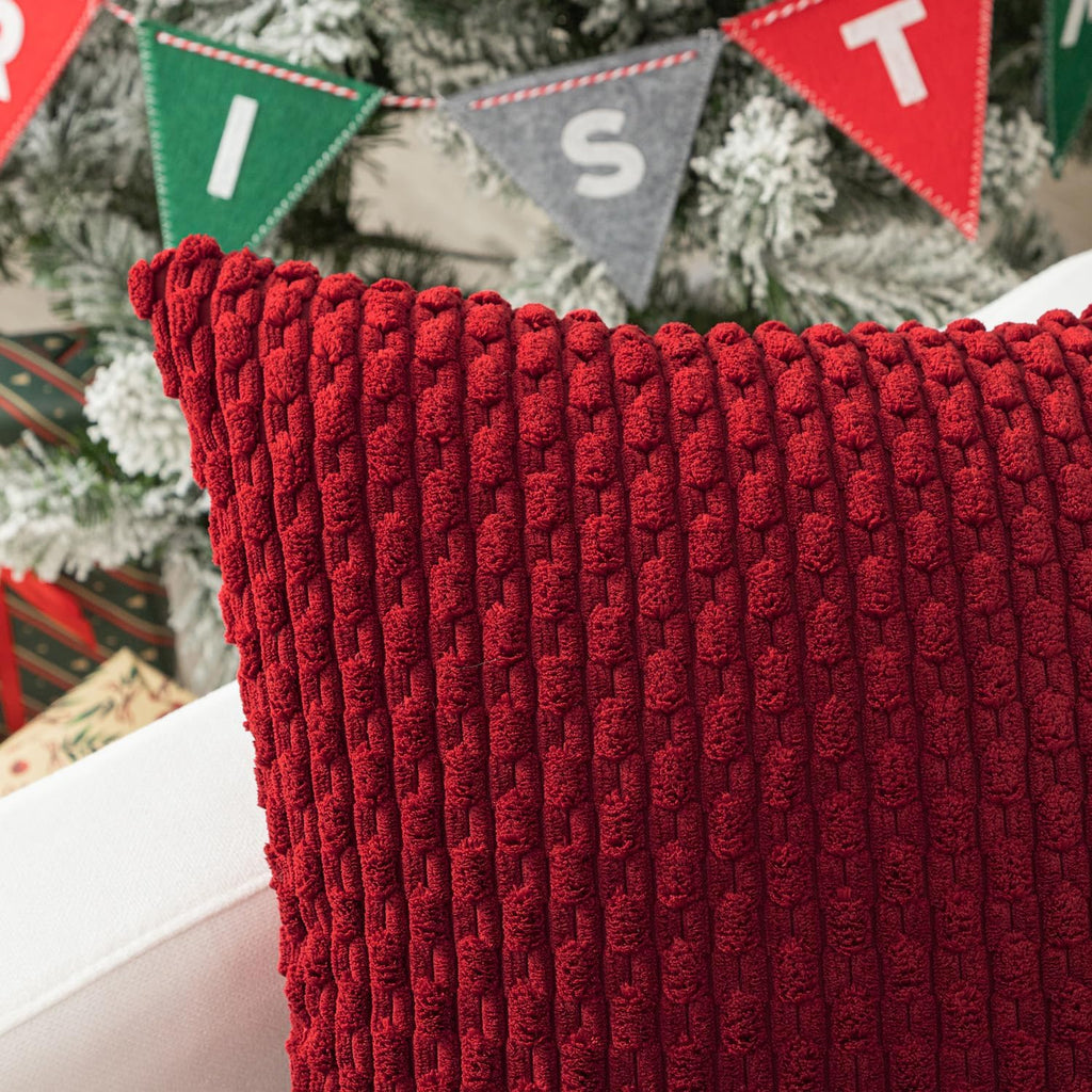 Kevin Textile 12x20 Inch Pillow Cover 1 Pack Boho Christmas Decorative Soft Striped Corduroy Lumbar Farmhouse Color Accent Rectangle Cushion Case for Living Room Couch Sofa Bed, Burgundy