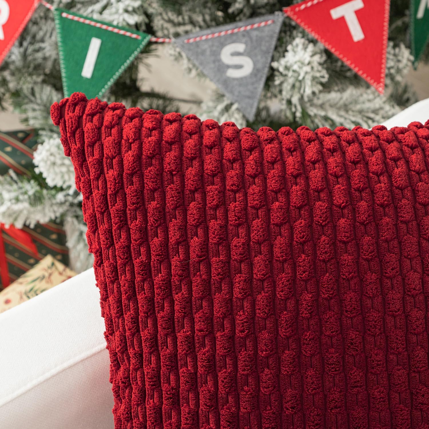 Kevin Textile 12x24 Inch Pillow Cover 1 Pack Boho Christmas Decorative Soft Striped Corduroy Lumbar Farmhouse Color Accent Rectangle Cushion Case for Living Room Couch Sofa Bed, Burgundy