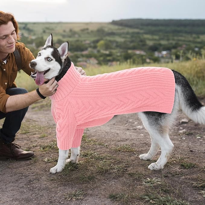 ASENKU Dog Sweater, Dog Sweaters for Medium Dogs, Warm Pullover Doggie KnitTurtleneck Warm Clothes for French Bulldog, Boston Terrier（Pink, M）