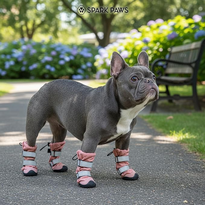 Spark Paws Dog Shoes, Waterproof Dog Boots for Medium to Large Dogs, Non Slip, Breathable Dog Booties and Paw Protectors - 4PCS Doggie Hiking Boots with Reflective Straps - Pink, Size 8