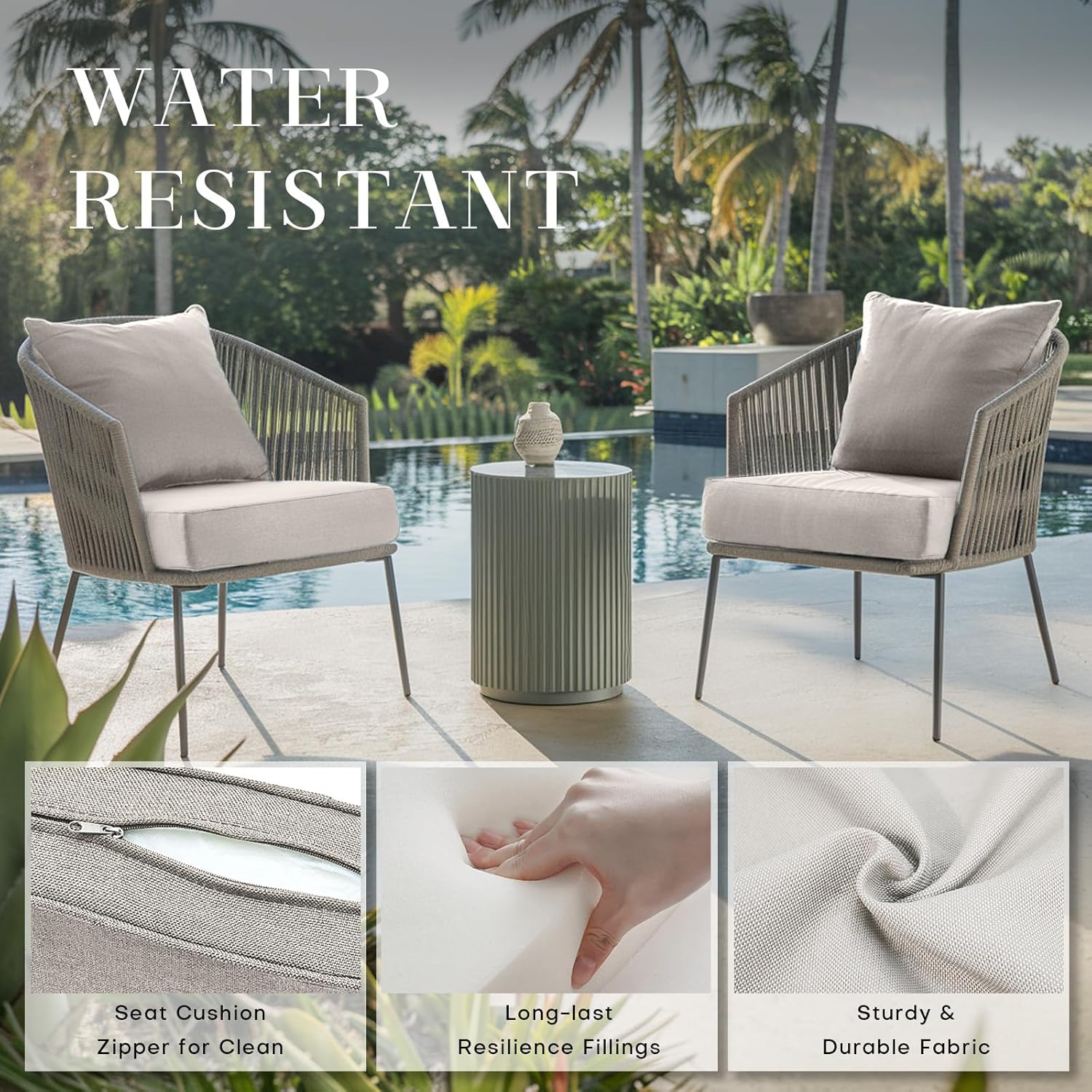 Rilyson Patio Cushions for Outdoor Furniture - 24×24 Inches High Back and Deep Seating Outdoor Cushion for Patio Chairs Sofa Couch Loveseat Water Resistant(Beige/2 Set/No Button)