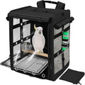 Suertree Bird Carrier Travel Cage, Cockatoo Carrier, Parrot Travel Backpack with Unbreakable Stainless Steel Mesh, Perch, Water Bottle and Food Bowl, X-Large Black