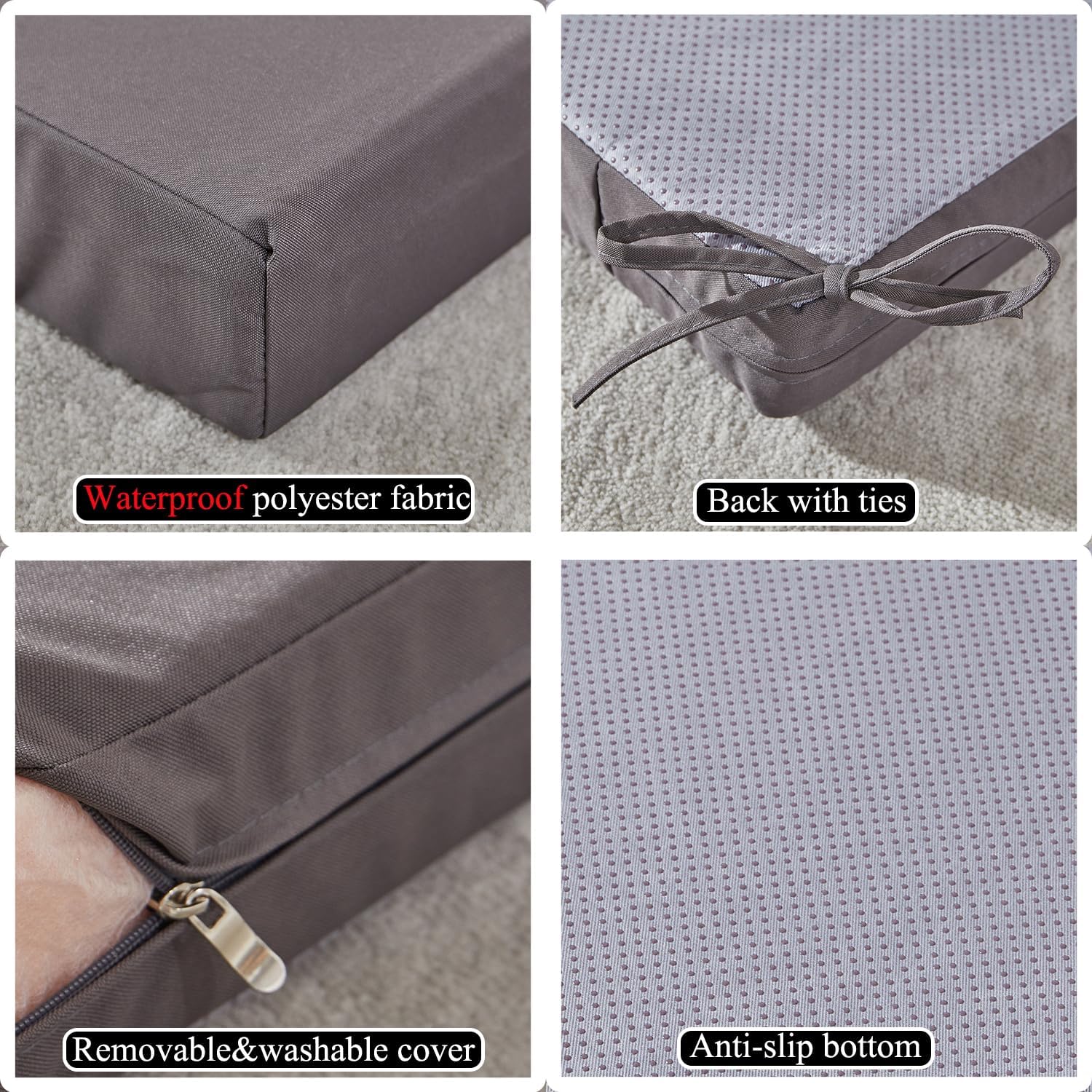 SAMTY 18.5 x 16 Inch Outdoor Chair Cushions for Patio Furniture, UV Resistant Non Slip Waterproof Replacement Patio Seat Cushion with Ties Set of 2, Dark Grey