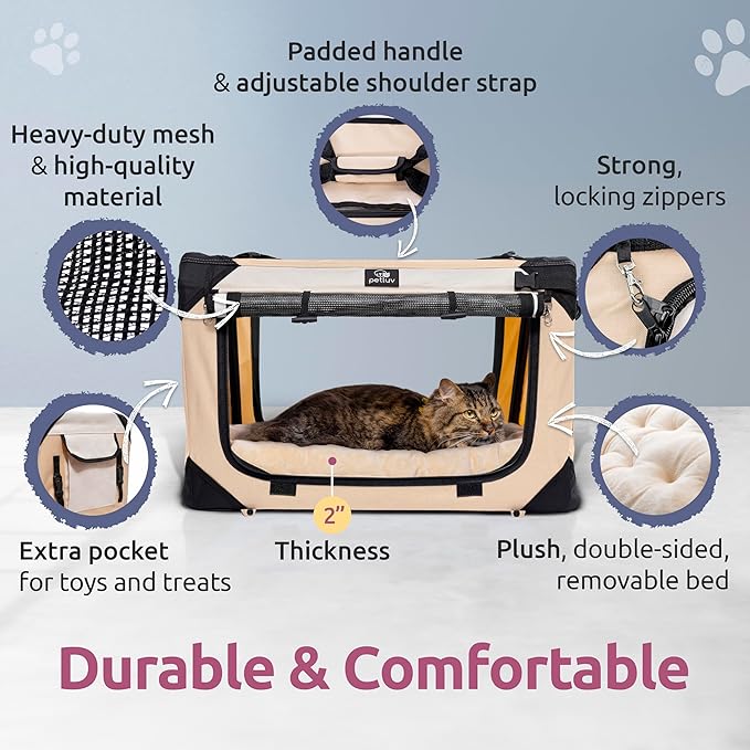 Medium Cat Carrier & Dog Carrier for Most Cats or Small Dog. Soft Sided Pet Carrier for Travel. Collapsible, Portable with Soft Bed, Top & Side Loading, Locking Zippers, Puppy Crate & Kennel