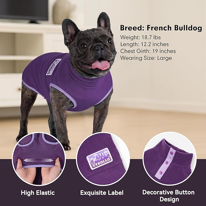 cyeollo Fleece Dog Sweater, Turtleneck Dog Sweatshirt Stretchy Pullover Fleece Vest Warm Winter Fall Clothes for Small Dogs Boy Girl Pet Apparel, Purple L