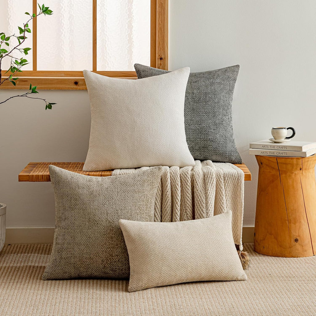 a moment Ivory Chenille Throw Pillow Covers 22x22 Inch Pack of 2 Modern Decorative Throw Pillow Covers Farmhouse Cross Covers Home Decor for Sofa Bedroom Living Room