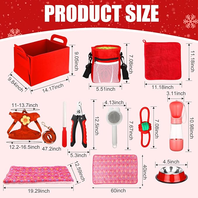 Abbylike 50 Pcs Puppy Supplies Starter Kit for Small Dogs Puppy Essentials Includes Leash, Bowls, Teeth Brushes, Water Bottle, and More Accessories for Dogs Christmas Welcome Gift(Red)