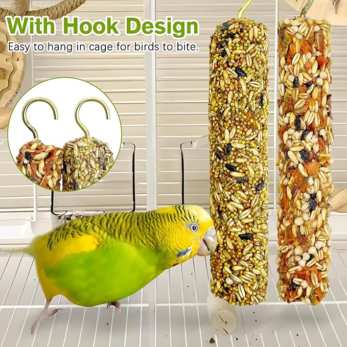 Fhiny Parakeet Treats, 2 PCS Natural Bird Crunch Sticks Grains & Vegetable Budgie Snacks Cockatiel Food Sticks Long-Lasting Chewing Toys for Parakeet Cockatiel Budgie Conure Parrot Lovebird Finch