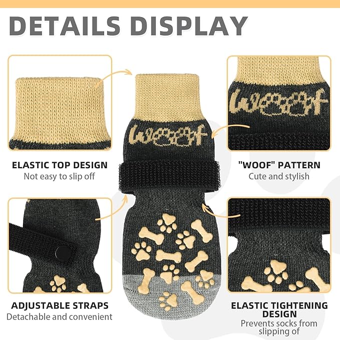 KOOLTAIL Dog Socks for Hot/Cold Pavement to Prevent Licking Paws,Dog Boots&Paw Protector for Hardwood Floors Anti Slip,Traction Control No Twist Grip Booties for Small Medium Large Senior Dogs L