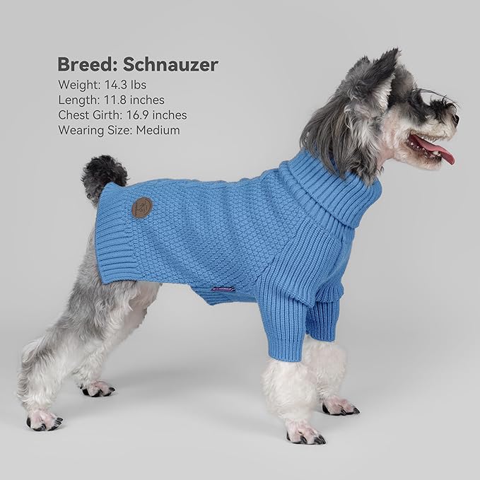 cyeollo Small Dog Sweater, Warm Turtleneck Sweaters for Small Dogs Boy, Knit Doggy Sweatshirt with Sleeves Fall Winter Pullover Cold Weather Dog Clothes for Indoor & Outdoor Wear, Blue S