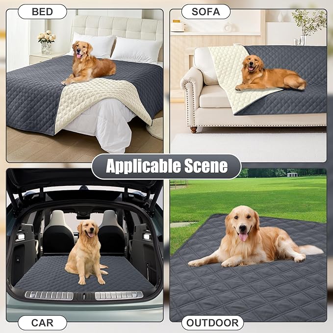 Smiry Waterproof Dog Bed Cover Pet Blanket, Soft Washable Dog Blanket for Furniture Bed Couch Sofa Reversible, Checkered (40"x90", Dark Grey/Beige)