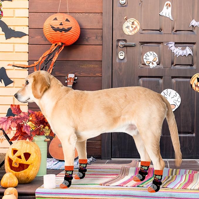 KOOLTAIL Anti Slip Halloween Dog Socks to Prevent Licking Paws, Dog Costume Boots&Paw Protector with Grippers for Hardwood Floors, Traction Control No Twist Booties for Small Medium Large Dogs, SM