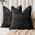 Pack of 2 Black Decorative Throw Pillow Covers 22x22 Cozy Soft Chenille Accent Vintage Square Couch Pillow Covers for Home Decor Bed Sofa Living Room