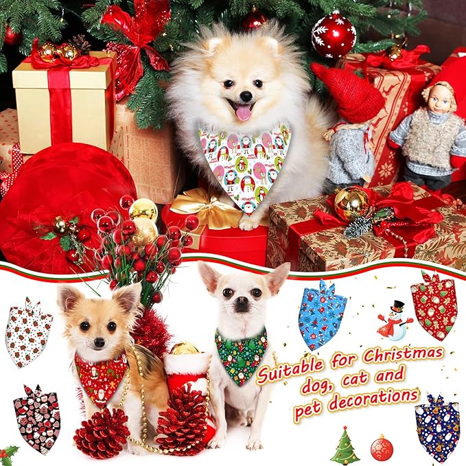 120 Pcs Christmas Dog Bandanas & Scarves - Bulk Adjustable Puppy Bandanas & Pet Handkerchiefs - Washable Holiday Scarf for Small to Large Dogs & Cats