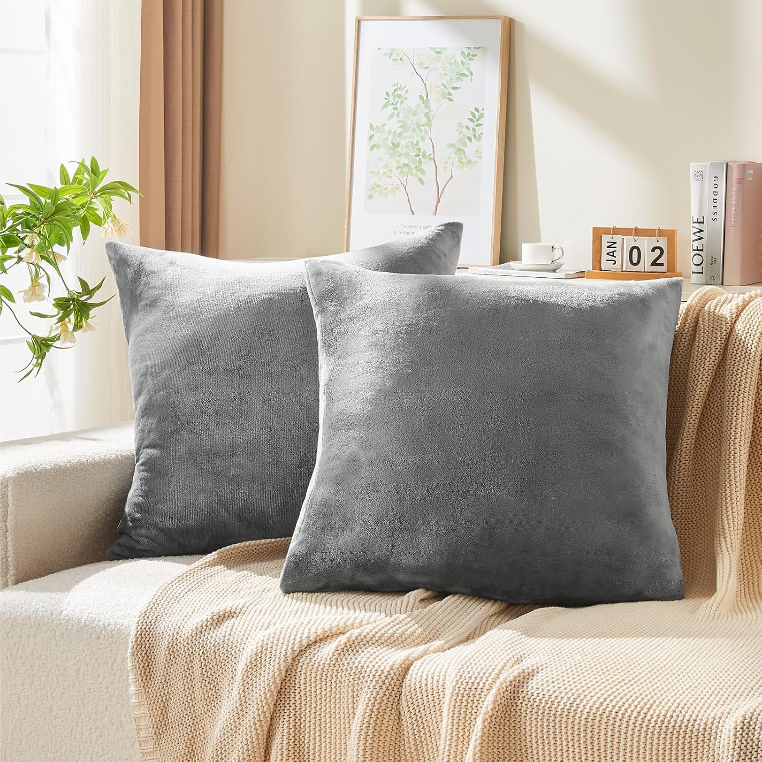BEDELITE Velvet Pillow Covers 26x26 with Zipper, 2 Pack Super Soft Square Pillow Covers for Bedroom, Sofa, Couch,Luxury Cozy Fleece Pillowcases for All Seasons(26x26 Inches, Grey)