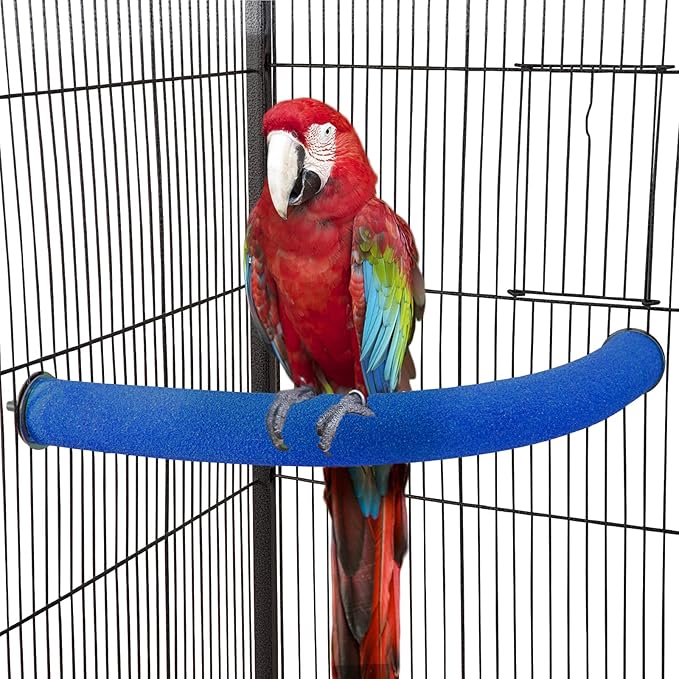 U Shape Parrot Perch Stand Toy Bird Platform Sand Paw Grinding Clean Stick Exercise Conure Budgie Cockatiel Cage Accessories (Blue-Corner)
