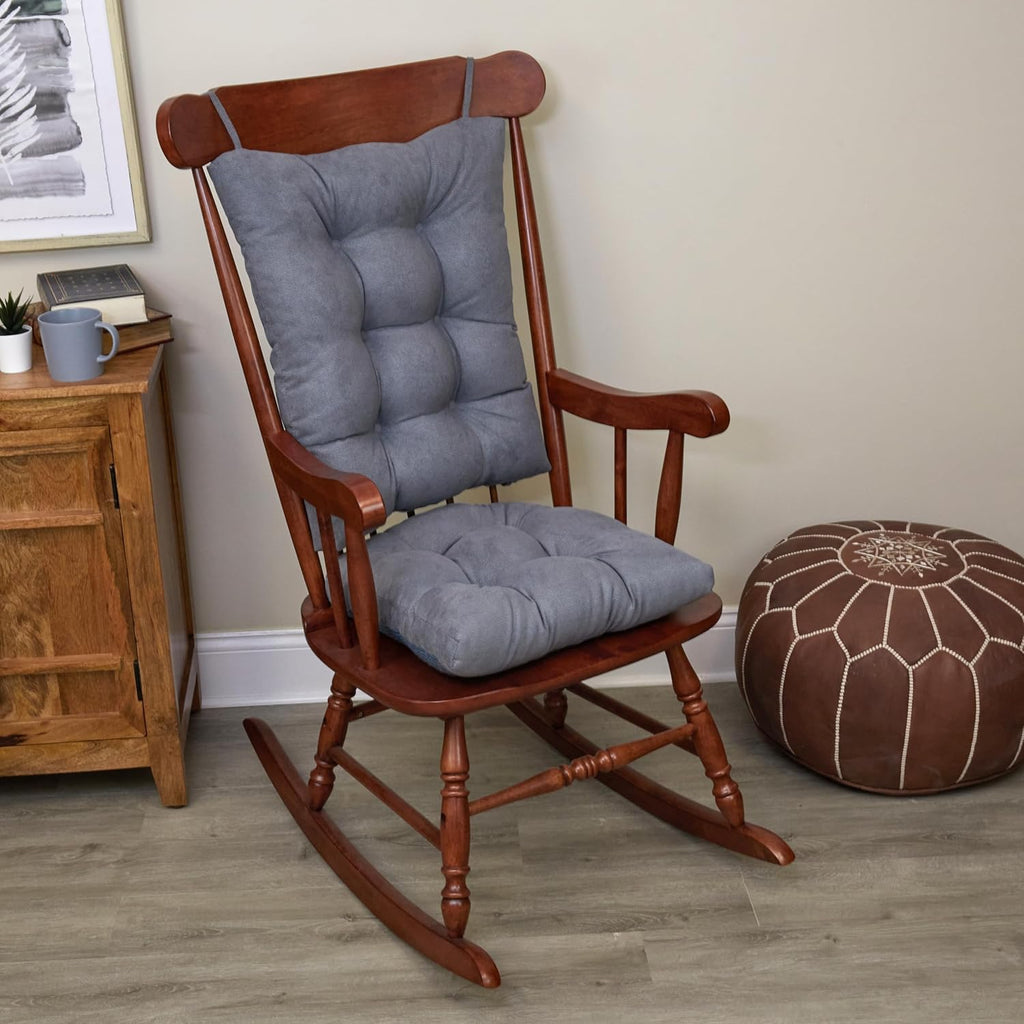 Klear Vu Omega Non-Slip Rocking Chair Cushion Set, Assembled in USA, Thick Padding & Tufted Design, Includes Seat Pad & Back Pillow with Ties, 17x17 Inches, 2-Piece Set, Twillo Bluestone