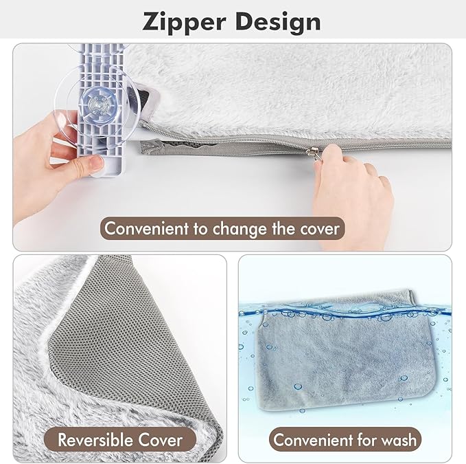 AMOSIJOY Cordless Cat Window Perch, Cat Hammock for Wall with 4 Suction Cups, Solid Metal Frame and Reversible Cover, Foldable Cat Beds for Indoor Cats