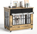 38" Dog Crate Furniture, Double Door Wooden Indoor Dog Kennel Furniture, Decorative Pet Cage End Table with Wheels for Large and Medium Breed Dogs, Size L, Rustic Brown