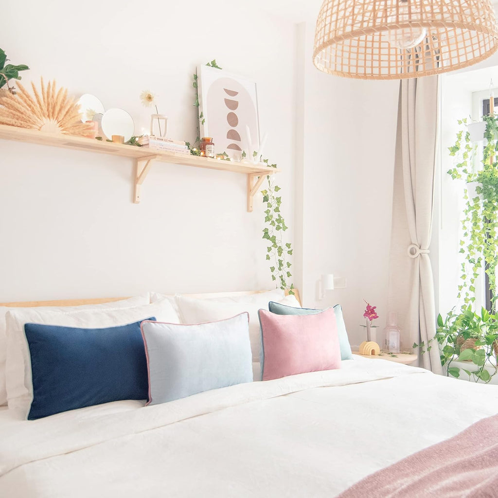 MONDAY MOOSE Decorative Throw Pillow Covers Cushion Cases, Set of 4 Soft Velvet Modern Double-Sided Designs, Mix and Match for Home Decor, Pillow Inserts Not Included (12x20 inch, Pink/Blue)