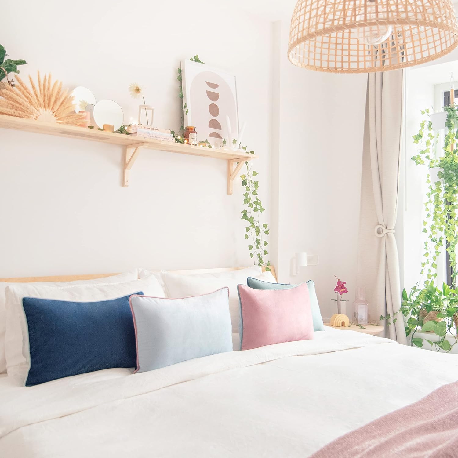 MONDAY MOOSE Decorative Throw Pillow Covers Cushion Cases, Set of 4 Soft Velvet Modern Double-Sided Designs, Mix and Match for Home Decor, Pillow Inserts Not Included (12x20 inch, Pink/Blue)