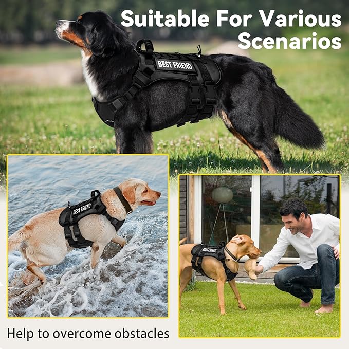 Tactical Dog Harness for Small Dogs,No Pull Dog Harness and Leash Set,Patches,Reflective Function,Dog Vest Harness for Training and Walking,Black S