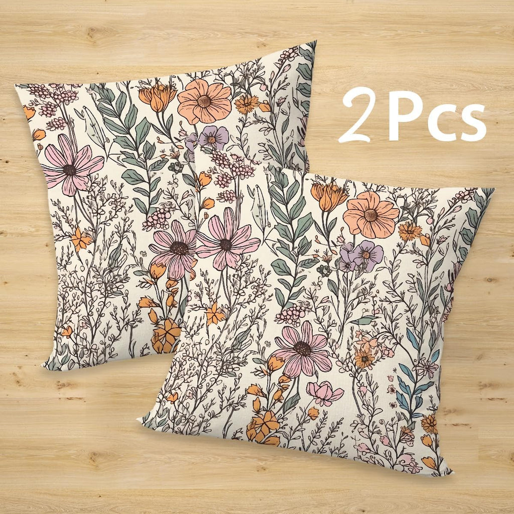 2 Pcs Vintage Floral Throw Pillow Covers, Spring Decorative Throw Pillow Cases Boho Cushion Covers Rustic Decoration for Couch Sofa Bed Bedroom Apartment Dorm Living Room Office Home Decor