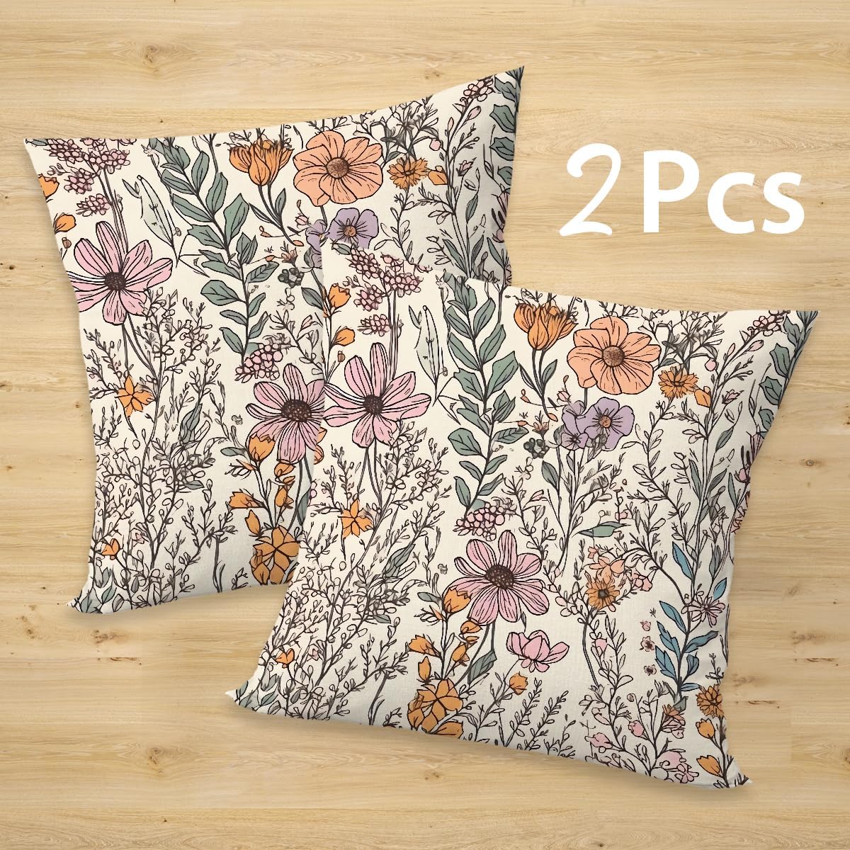 2 Pcs Vintage Floral Throw Pillow Covers, Spring Decorative Throw Pillow Cases Boho Cushion Covers Rustic Decoration for Couch Sofa Bed Bedroom Apartment Dorm Living Room Office Home Decor